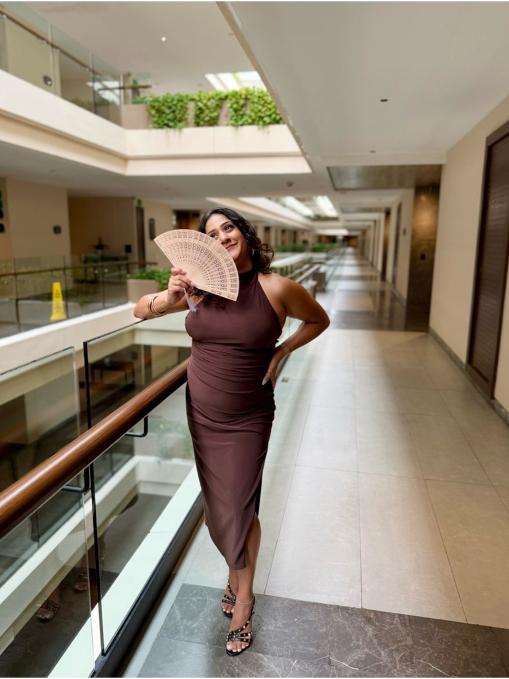 Aritzia Brown Sleeveless High-Neck Midi Dress